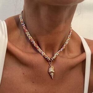 Scarf Necklace with Shell Charm Stackable Bandana Necklace Fashion Jewelry